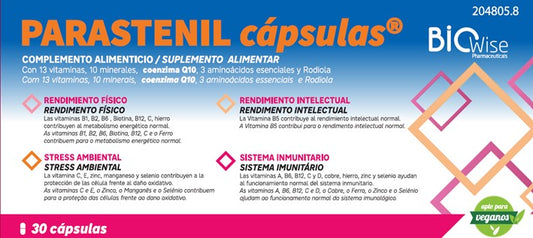 PARASTENIL CAPSULAS COMPLEMENTO ALIMENTICIO TRECE VITAMINAS Y MINERALES COENCIMA Q10 MÁS ENERGÍA Y RENDIMIENTO
COMPRA ONLINE EN https://parafarmaciashop.com/
