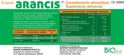 ARANCIS CAPSULAS BIOWISE COMPLEMENTO ALIMENTICIO MOLESTIAS URINARIAS ARANDANO ROJO Y VITAMINAS
COMPRA ONLINE EN 
https://parafarmaciashop.com/