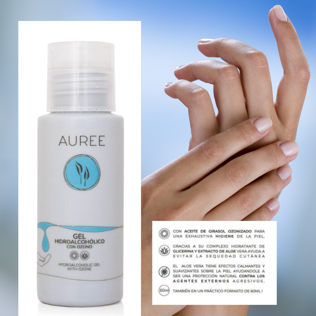 GEL HIDROALCOHÓLICO CON OZONO AUREE 60ml
