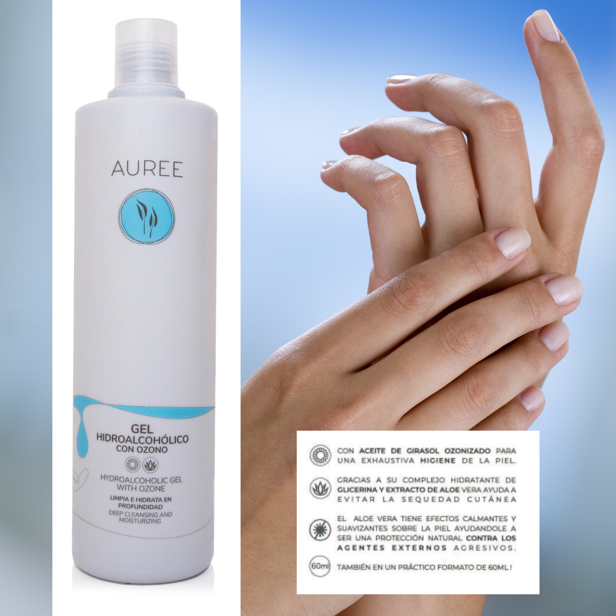 GEL HIDROALCOHÓLICO CON OZONO AUREE 500ml