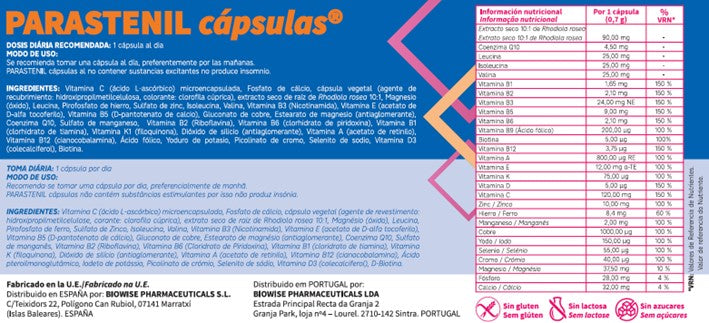 PARASTENIL CAPSULAS COMPLEMENTO ALIMENTICIO TRECE VITAMINAS  Y MINERALES COENCIMA Q10 MÁS ENERGÍA Y RENDIMIENTO
 COMPRA ONLINE EN https://parafarmaciashop.com/