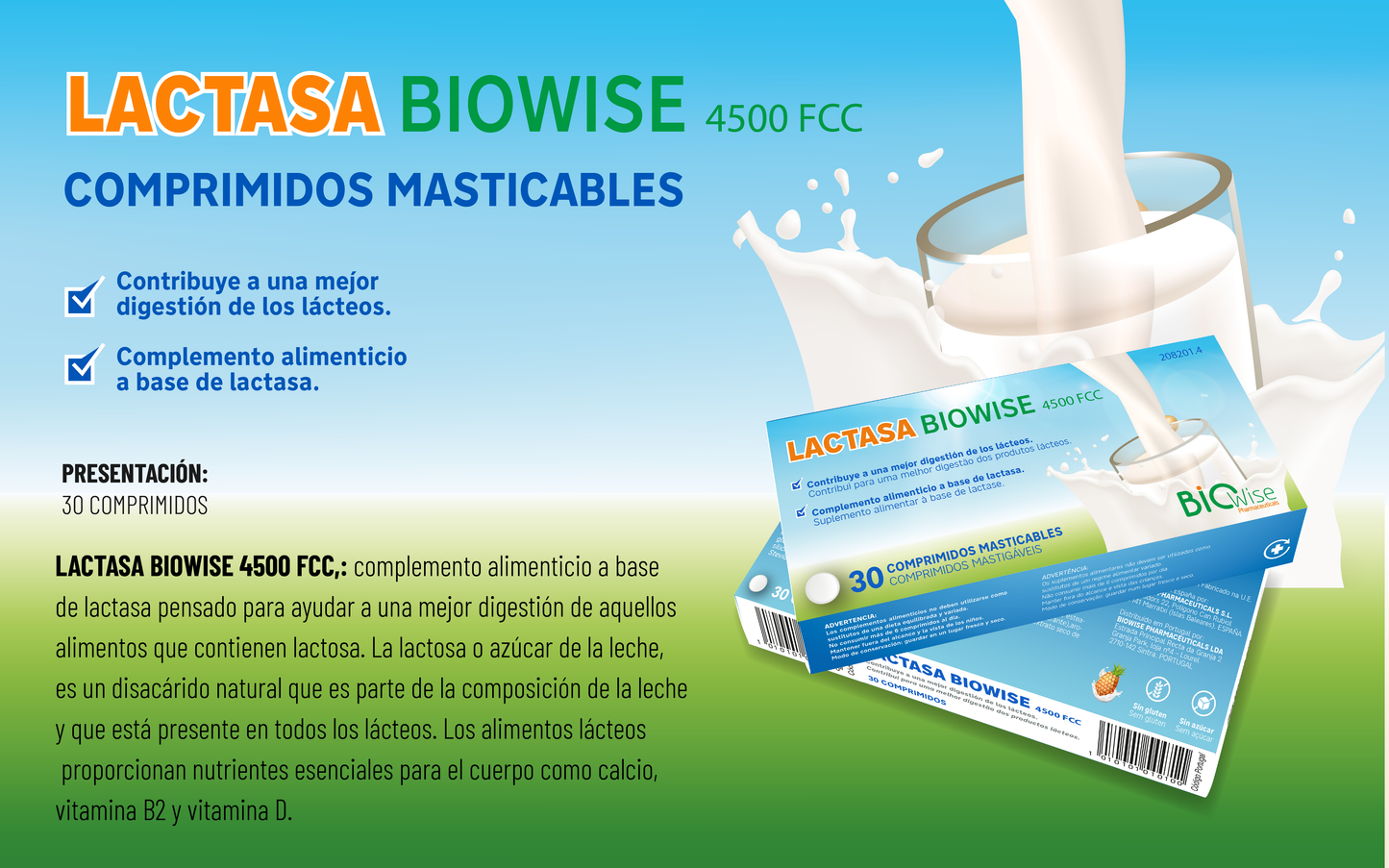 LACTASA BIOWISE 4500 FCC 30 comprimidos masticables